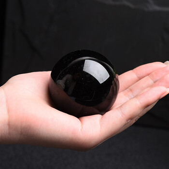 蕴然天然黑曜石水晶球风水摆件黑色宝石彩虹眼原石打磨居家带底座