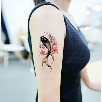 纹身贴中国风梅花鲤鱼半臂纹身贴防水男女仿真小腿手臂花朵鱼刺青贴 5