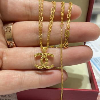 伴雅黄金项链5g工艺999足金双套链女友锁骨项链字母c吊坠女挂坠链套链