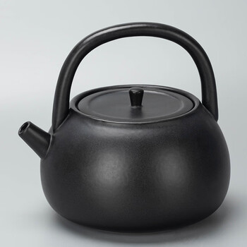 瓷牌茗陶瓷茶壶家用提梁壶侧把煮茶壶功夫茶具单壶雅黑圆满提梁壶