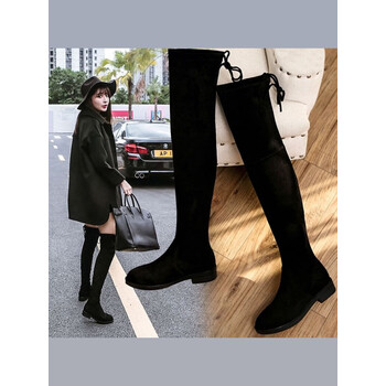 pheh长靴女过膝靴子平底秋冬2023年新款单靴冬季加绒弹力sw5050长筒靴