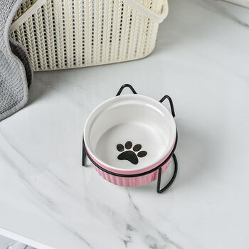 陶瓷猫碗高脚护颈双碗固定架防打翻宠物猫狗食盆水碗倾斜保护颈椎猫爪