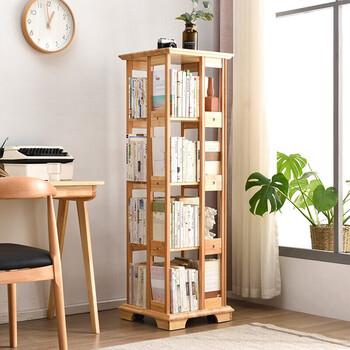 琛宇德国进口实木旋转书架收纳书架带轮可移动旋转置物架学生落地书架