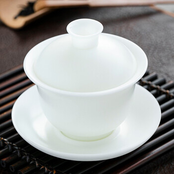 钰铨龙门无釉堆花描金盖碗