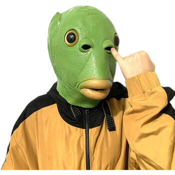 绿头鱼头套男沙雕鱼头怪面具搞怪牛马动物表演万圣节面罩 绿色-鱼头套