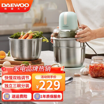 大宇（DAEWOO） 绞肉机家用切菜机绞馅机电动多功能料理搅拌打肉饺子肉馅机 薄荷绿
