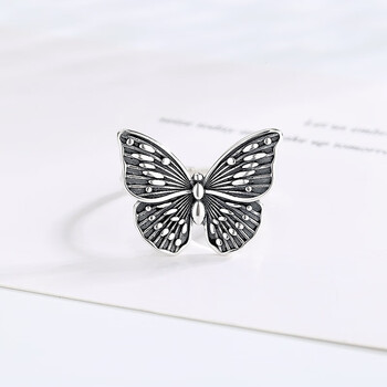 brangdys925银复古蝴蝶戒指女泰银做旧工艺韩国网红时尚冷淡风饰品