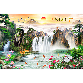 辉客映上山水画客厅风景流水生财海报挂画客厅电视背景墙装饰山水风景