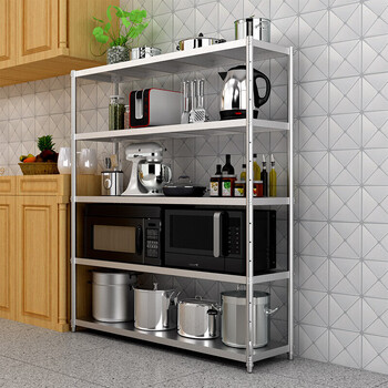 多层 不锈钢货架置物架落地多层家用收纳架放锅碗菜整理架子储藏室架