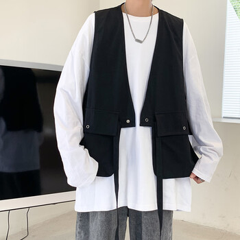 机能工装马甲男春秋夏季外搭穿高街嘻哈战术无袖坎肩背心外套黑色s