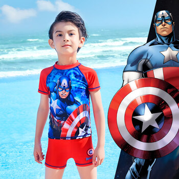 泳衣男童分体中大小童宝宝沙滩速干短袖防晒游泳装备195红色美国队长8