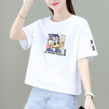 迪美人1418初中生高中生女生穿的纯棉白色短袖t恤女短款韩版宽松矮