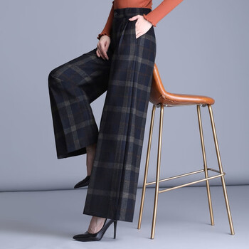 惠格雅毛呢阔腿裤女秋冬长裤中年直筒休闲裤宽松呢子毛料女裤高腰垂坠