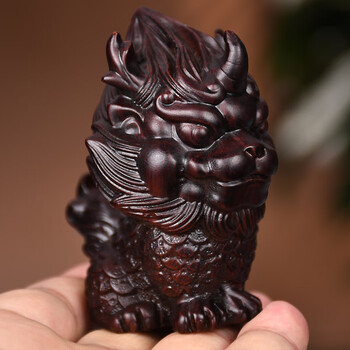梵粟黑檀木雕刻瑞兽麒麟摆件文玩随身手把件国风桌面装饰品实木工艺品