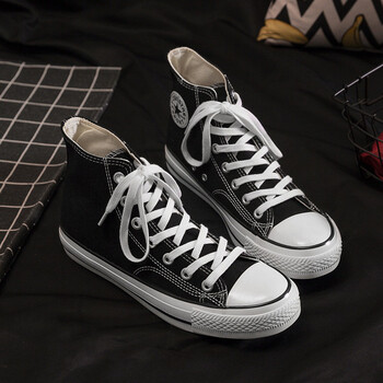 高帮帆布鞋女平底ins板鞋twice青春斗郑爽向真钱贝贝itzy同款鞋 黑色