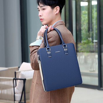 袋鼠竖款手提包男士单肩斜挎包公文包男商务包真皮包小提包文件包包男