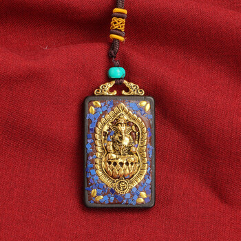 唐卡 吊坠藏族檀木项链符本命佛黄财神佛牌藏式饰品挂件 象神蓝