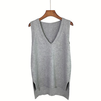12色大码v领针织马甲女春秋新款背心韩版宽松百搭毛衣坎肩学生灰色s