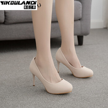 8厘米鱼嘴高跟鞋女细跟防水台浅口职业单鞋黑色通勤上班职业女鞋小麦