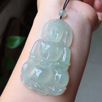 奢品佳缅甸老坑翡翠玉吊坠观音飘花满绿玉佛吊坠如意阳绿观音冰种男