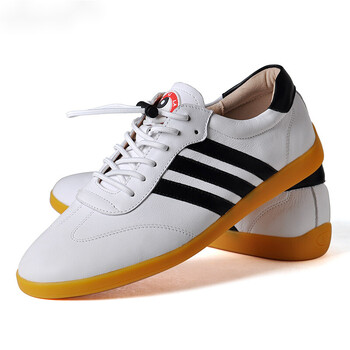 太极拳练功鞋男太极鞋牛皮武术表演鞋牛筋底太极运动鞋 白色 白色男款