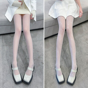 云大师jk袜子 白丝袜女性感薄款夏季防勾丝薄jk渔网袜爱心蕾丝 色白丝