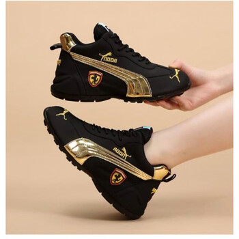 lmay本土飞行员散步鞋男女轻奢鞋情侣款增高鞋皮蓬鞋黑金色37女款