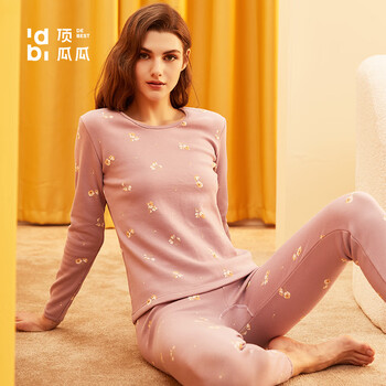 顶瓜瓜顶呱呱保暖内衣女冬棉质加绒加厚印花彩棉贴身保暖内衣套装女
