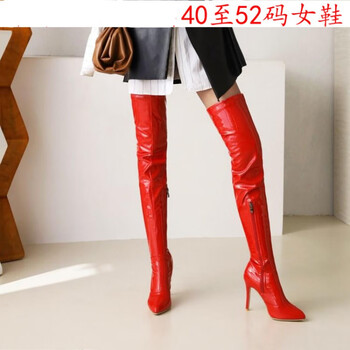 伪娘长筒靴特鞋41一46冬季漆皮超高跟长靴 细跟过膝靴子潮  同款 红色