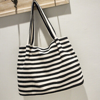 仓梵条纹帆布袋大容量手提购物袋环保袋简约买菜包学生文艺小清新袋子