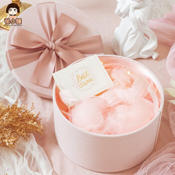 圆形绒布礼物 镜面抱抱桶盒结婚伴手礼喜糖盒空盒大号礼品盒抱抱桶