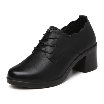 英伦风粗跟女鞋中跟软底上班妈妈工作鞋防滑舒适妇女皮鞋女款黑色38