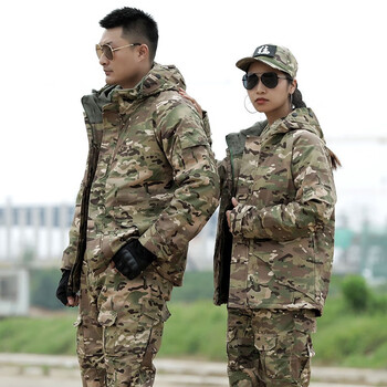 盾郎迷彩服男套装冬季户外三合一外套作训服全地形加绒加厚迷彩服战术