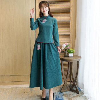忻萦中国风女装日常改良汉服女中式唐装上衣半身裙两件套民族风套装