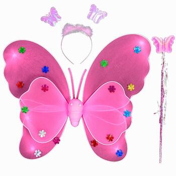甄萌发光背饰小女孩的玩具天使蝴蝶翅膀儿童三件套道具公主仙女魔法
