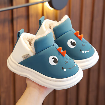 小男孩儿童带后跟棉拖鞋男带跟男童小学生卡通恐龙包跟棉鞋家居毛毛鞋