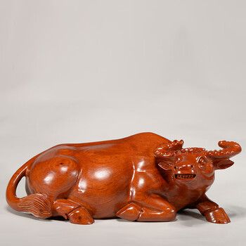 花梨实木雕刻牛摆件木头根雕卧牛十二生肖春耕牛红木质家居工艺品