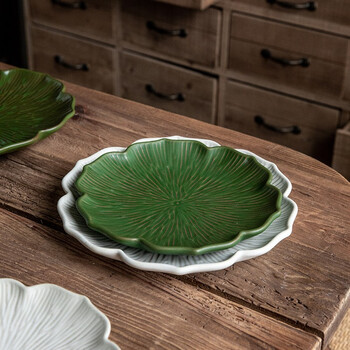 matcine叶蒲系列艺术花边盘手作食器粗陶盘子不规则花瓣造型点心盘
