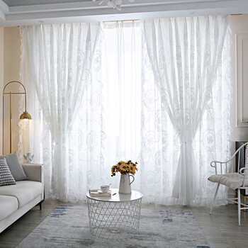 圣利进 法式复古纱帘白色双层公主风少女卧室飘窗遮光窗帘布帘 白色