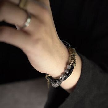 韩生生发晶手链个性黑曜石黑发晶混搭手串女复古潮流珠子手链男士手饰