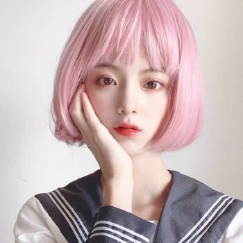 假发女短发日常粉色cos网红酷帅气修圆脸lolita自然少女全头套式浅