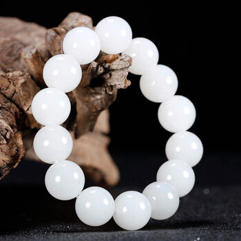 墨韵新疆和田玉手串羊脂白玉圆珠大号15mm男女款山料白玉珠串手链