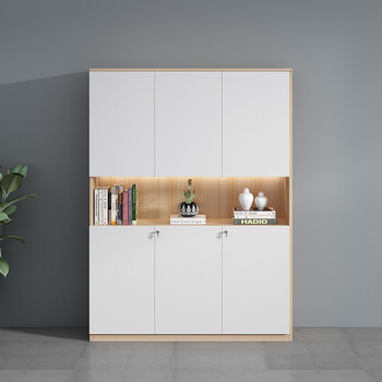 妙群木质文件柜高柜办公室资料柜储物柜档案柜 浅胡桃配暖白色 800*40