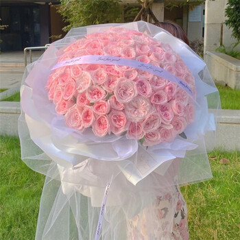 【情人节礼物】99朵粉荔枝玫瑰求婚花束鲜花速递同城配加广州武汉深圳