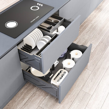 酷太厨房橱柜拉篮厨房柜子抽屉开门式碗架内置收纳组合抽不锈钢铝合金