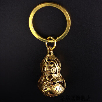 迷你黄铜葫芦挂坠实心纯铜汽车钥匙扣吊坠手工镜面抛光创意挂件 鱼花