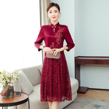 高档小个子喜婆婆婚宴时尚服冬装妈妈婚礼服婚装秋冬刺绣改良聚会酒