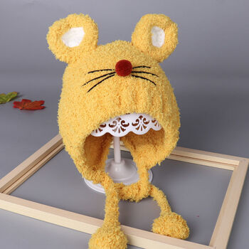 秋冬新款小老鼠可爱帽子儿童护耳保暖秋冬男童帽子女宝宝毛线帽潮w