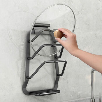 花楷免打孔壁挂式锅盖架太空铝abs厨房用品收纳架家用多层墙上置物架