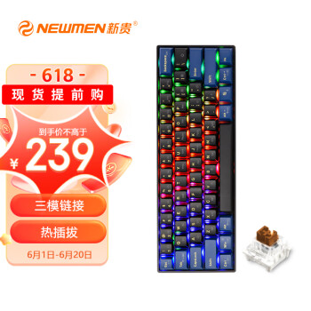 新贵（Newmen）GM610PRO三模热插拔机械键盘 办公/游戏键盘 RGB背光 PBT键帽原厂高度 茶轴